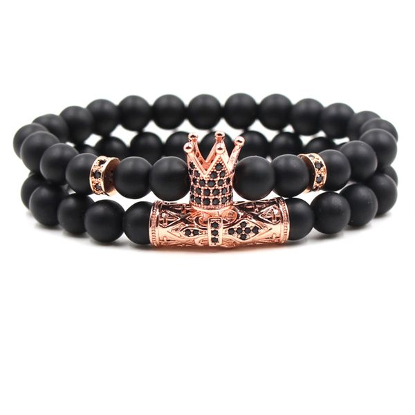 beaded, strands 2021 black matte couple bead bracelet bangle micro inset zircon 4 color crown 2/set for men women buddha jewelry